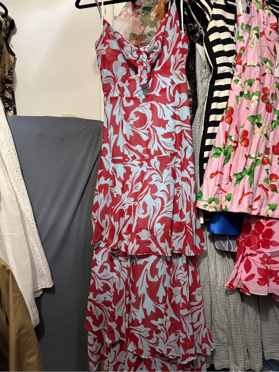 Lulus Dresses & Skirts - Lulu's Red and Light Blue Floral Tiered Maxi Slip Dress